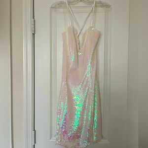 White sequin mini dress
